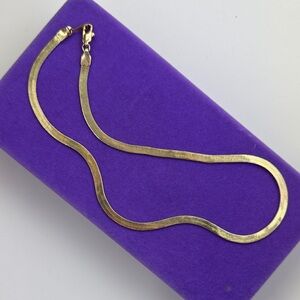 💛 Vintage Gold Plated Herringbone Chain Necklace | Polished Luxe | Liquid Gold